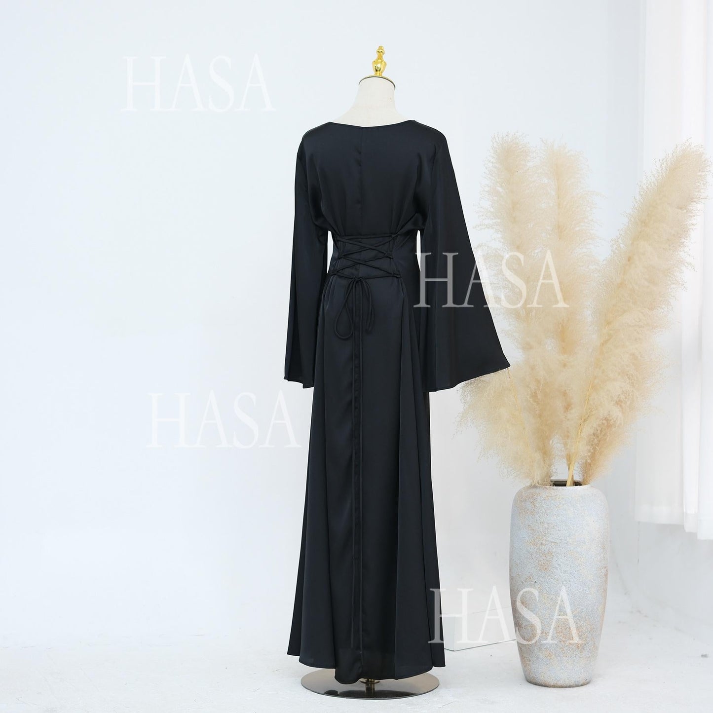 HA5870 Elegant drape two-piece robe dress-Light luxury street style abaya girl