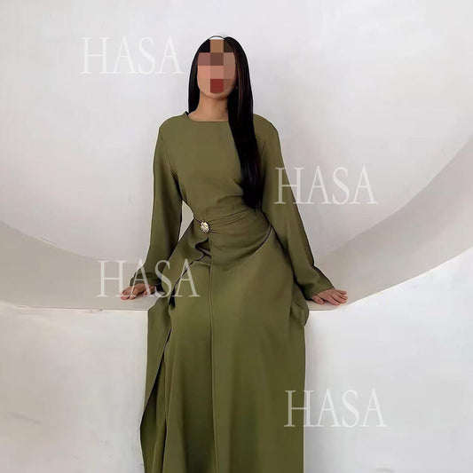 HA6549 Minimalist Abaya with Waist Detail