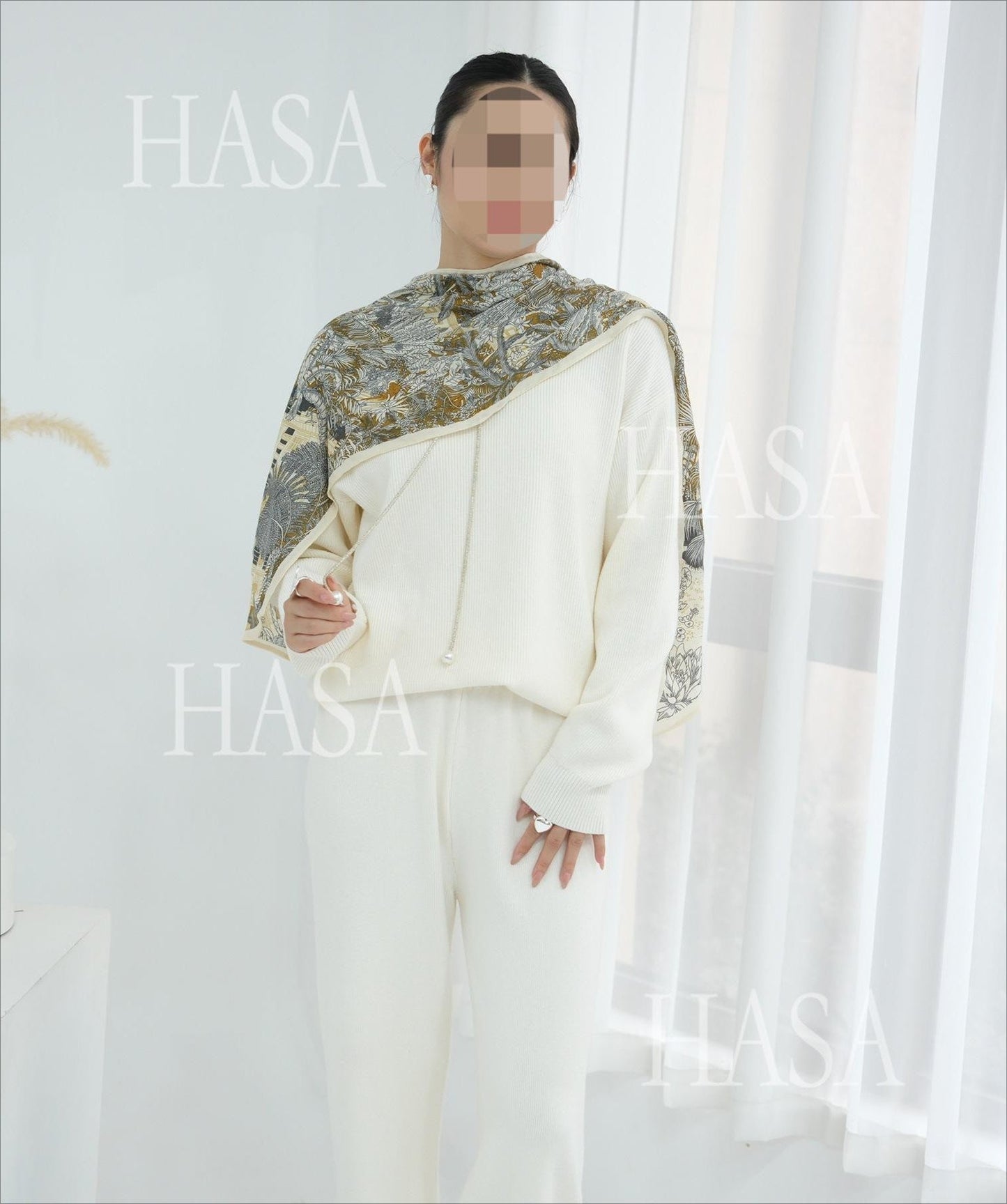 HA6595 Autumn and Winter Thickened Knitted Suit (Not Including Headscarf) | Simple Solid Color Two-Piece Suit