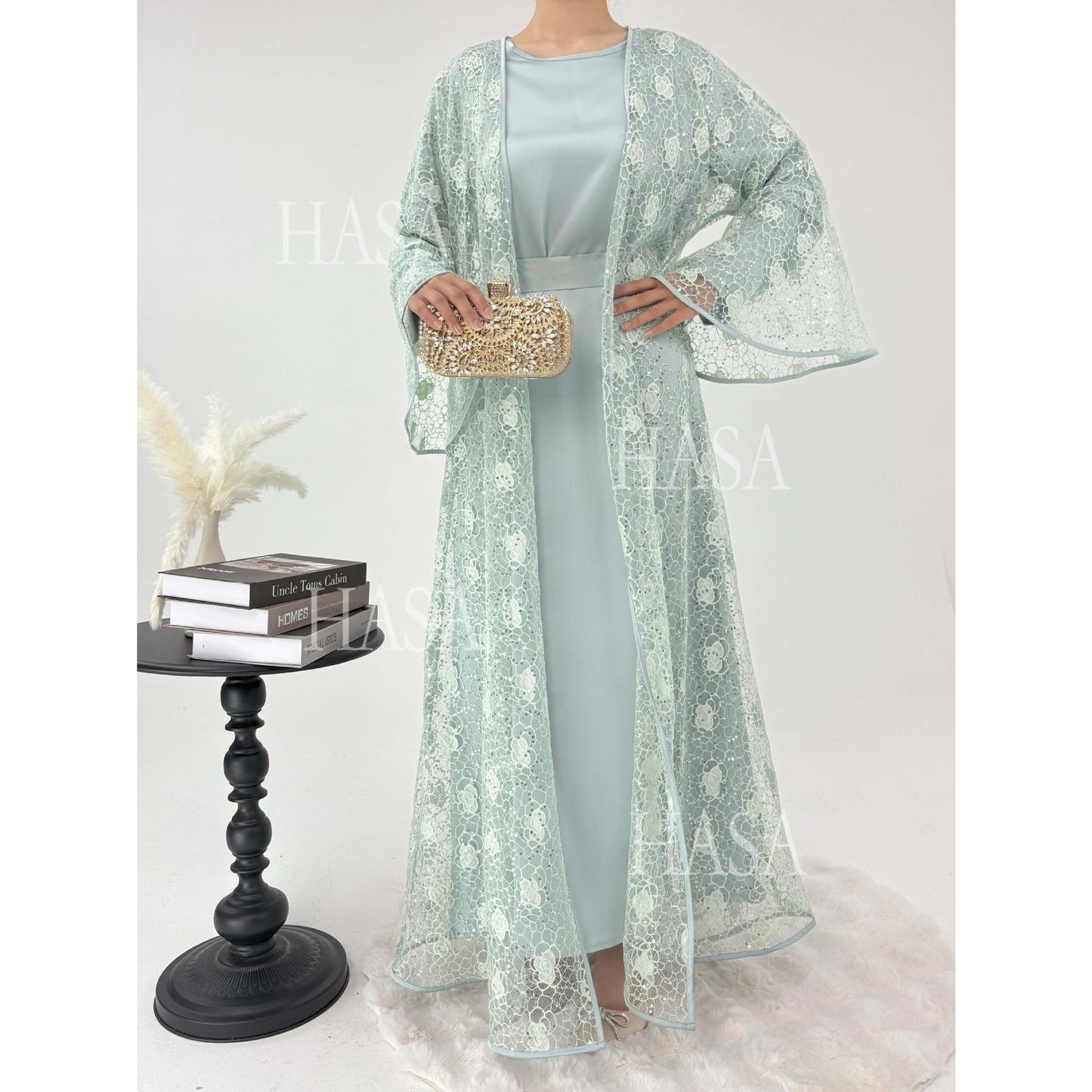 HA6482 Soft Lace Maxi Dress Set, Simple Loose Design
