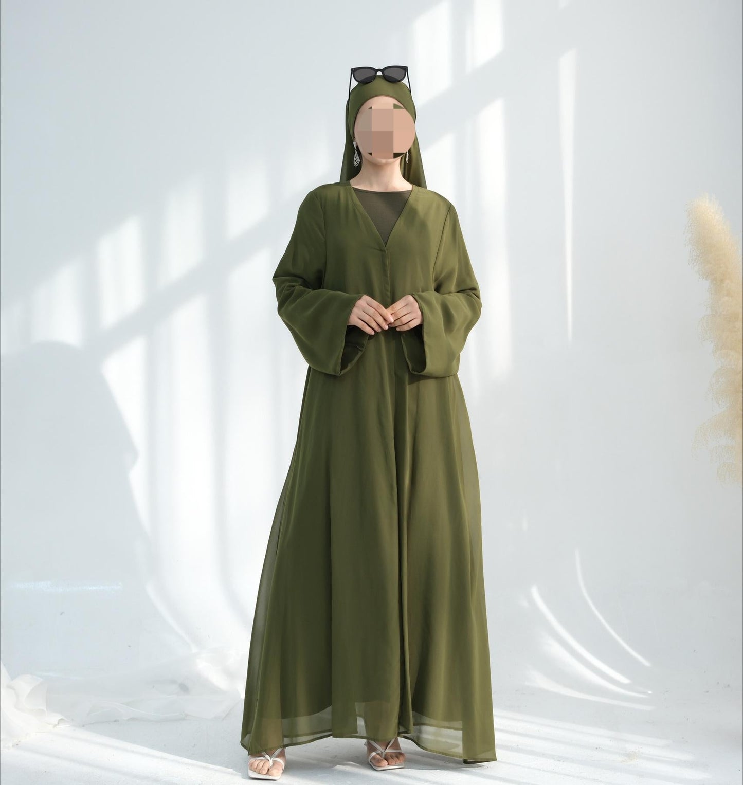 HA6513 Double-layered sleeve chiffon cardigan two-piece robe abaya (headscarf not included)