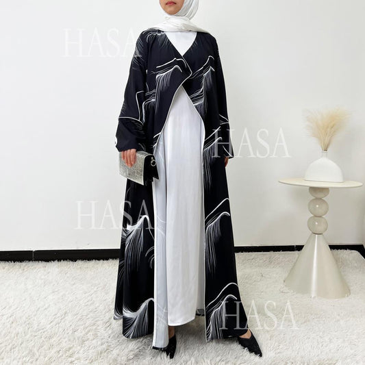 HA6498 Lightweight Printed Long Abaya Suit