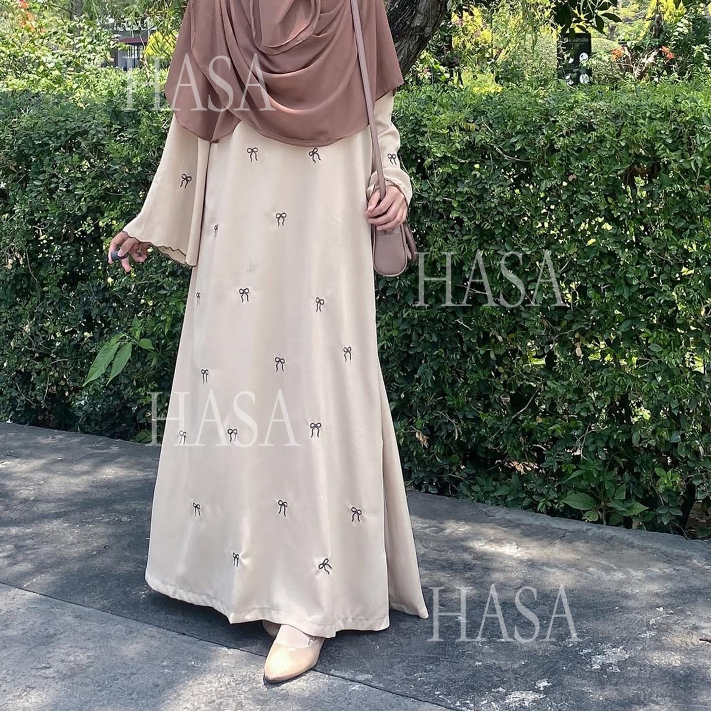 HA6558 Bow Embroidered Long Sleeve Dress - Swing Fashion Style