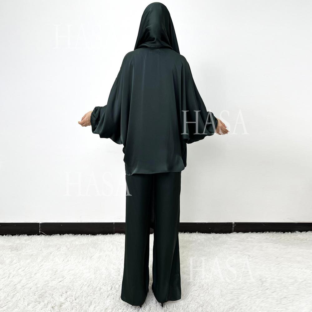 HS5857 High-end Bright Satin Two-piece Suit (headscarf Not Included), Irregular Design Shows Fashionable Style
