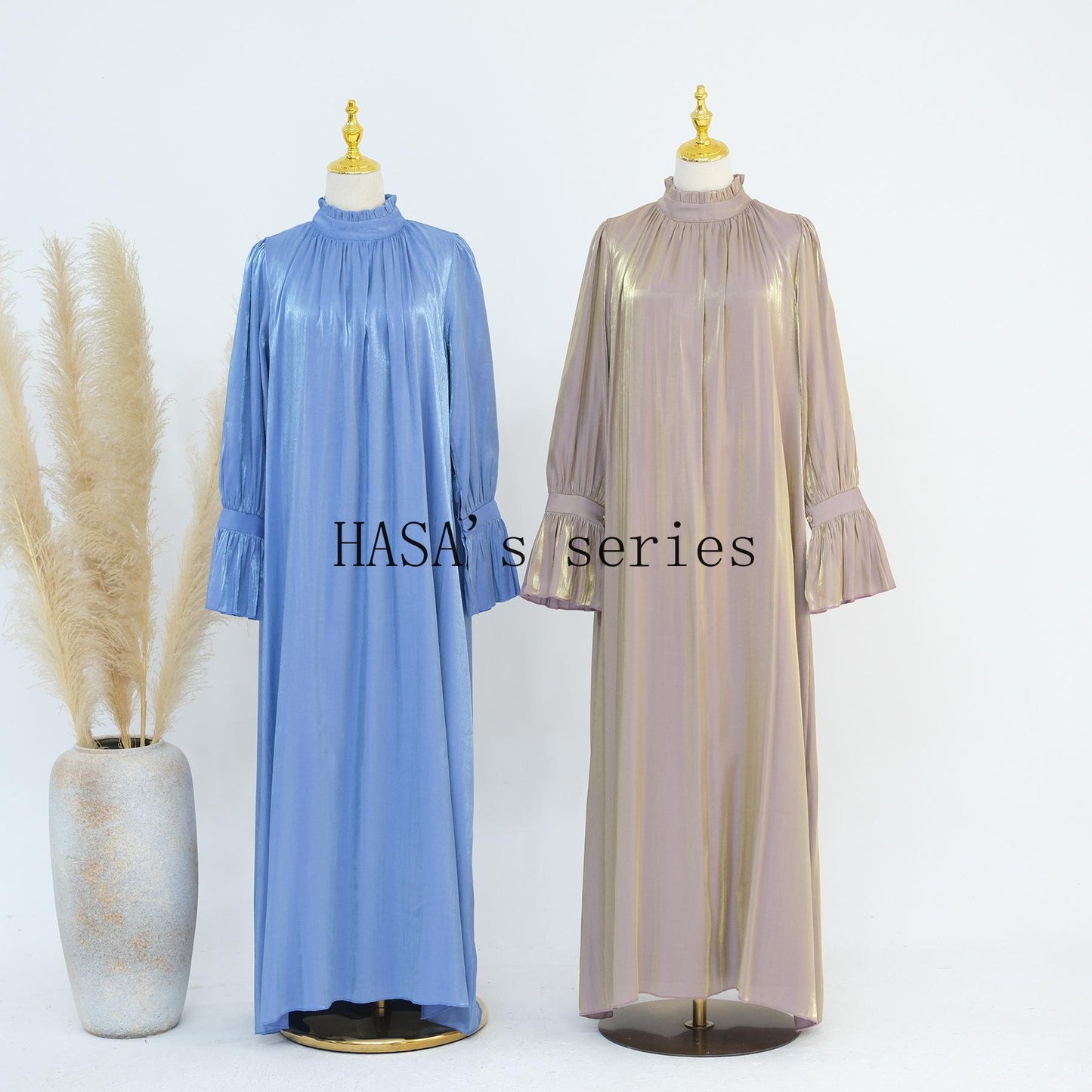 HS4857 A High-necked, Belted Dress, A Classic Style That Exudes Elegant Charm.