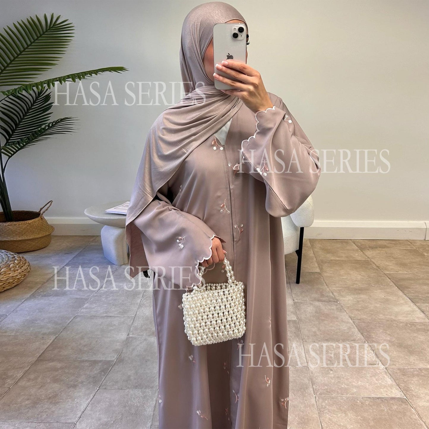 HASASERIES HS6682 Embroidered Floral Pattern Long Cardigan