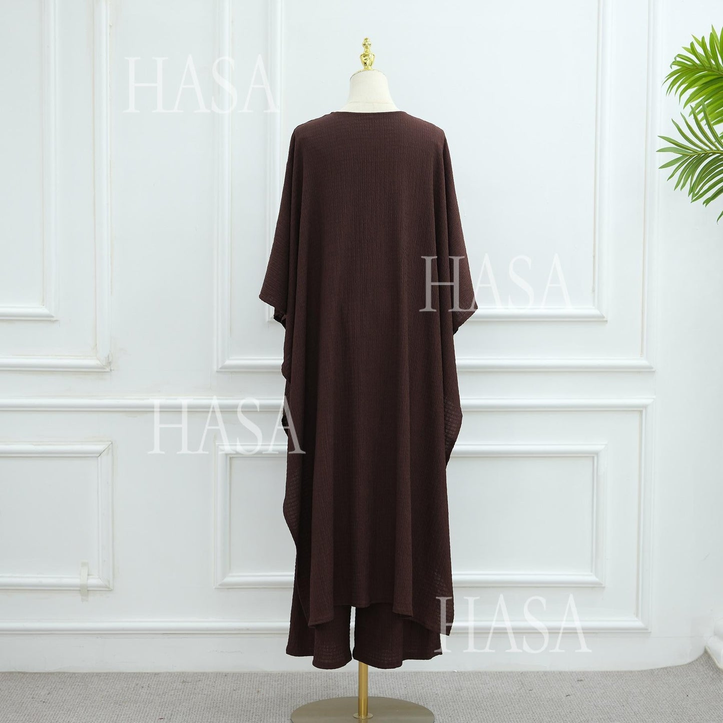 HA6486 Simple Cardigan with Wide-leg Pants, Solid Color Daily Two-piece Suit