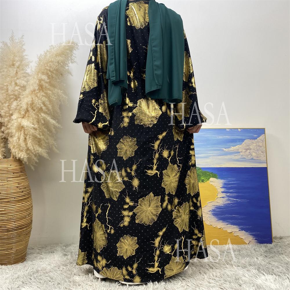 HA6589 Gold-stamped long cardigan with a flowing design
