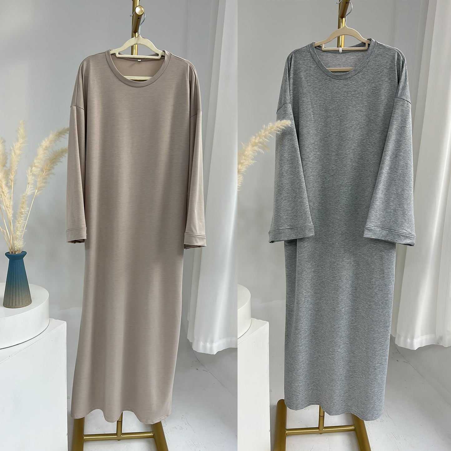 HAYA HAYA1089 Solid Color Hoodie Dress