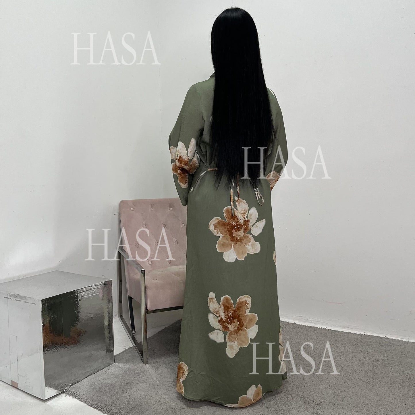 HA6503 Long-sleeved Waist-length Printed Dress (one Piece)