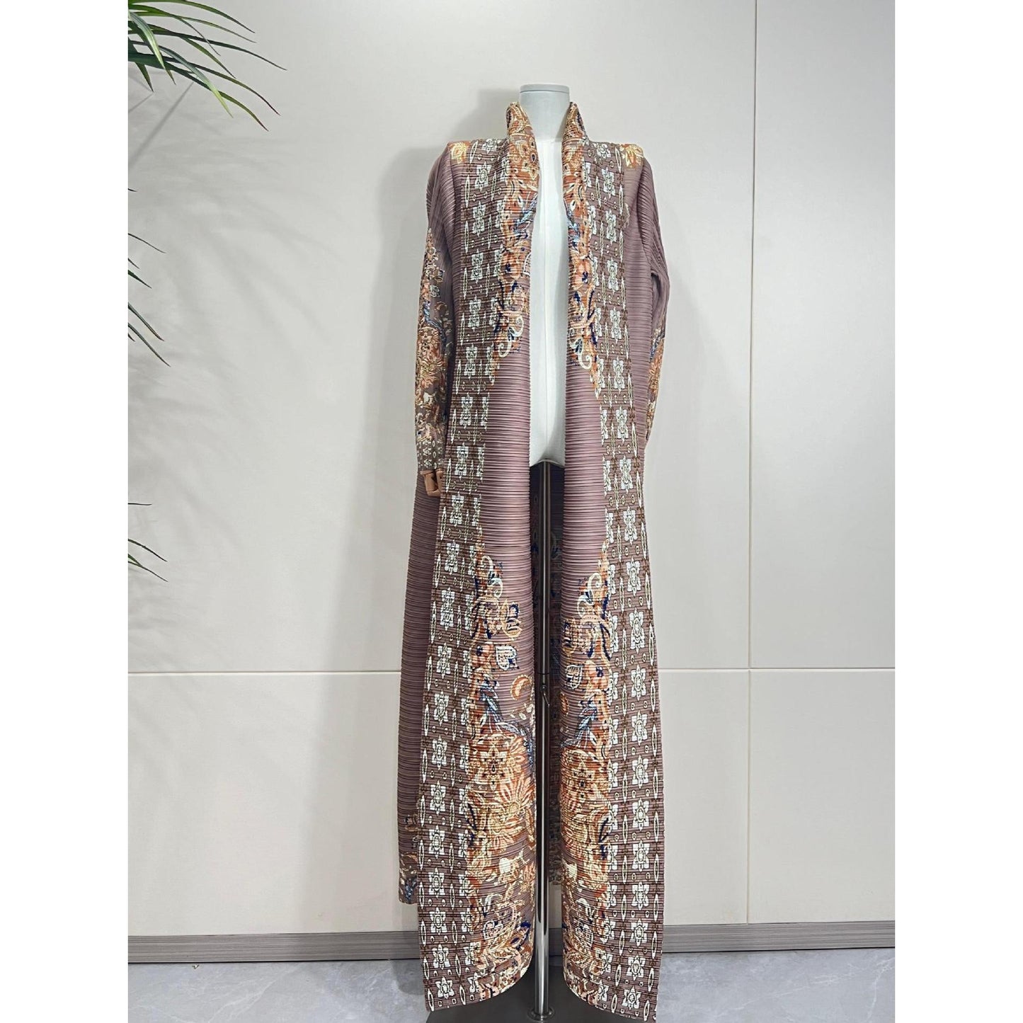 HS6715 Timeless Taupe  Elevated Abaya with Luxurious Patterned Details