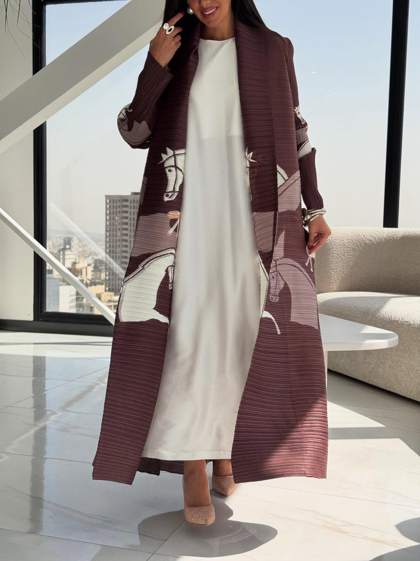 HS6718 Questrian Elegance | Brown Abaya with Horse Motifs