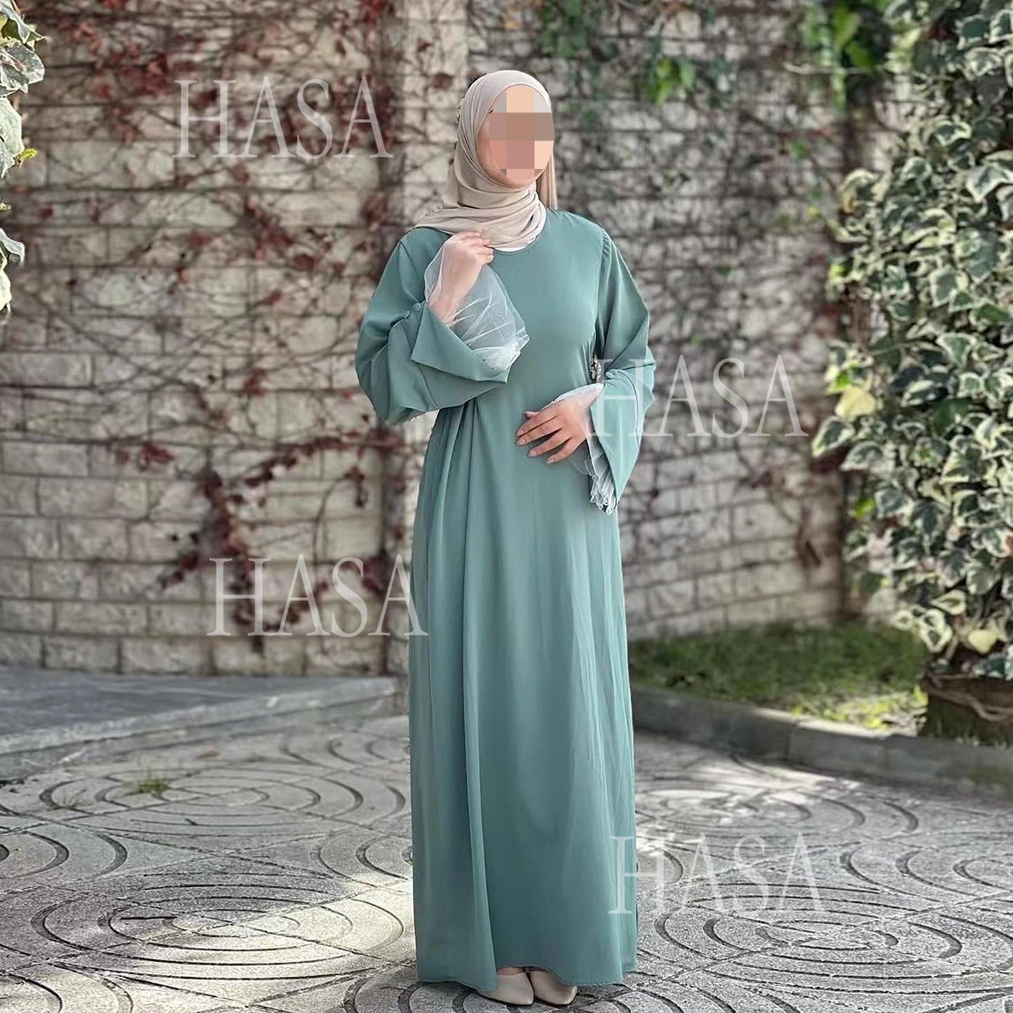 HASA's series HA6507 Simple style spliced lace robe dress (headscarf not included)
