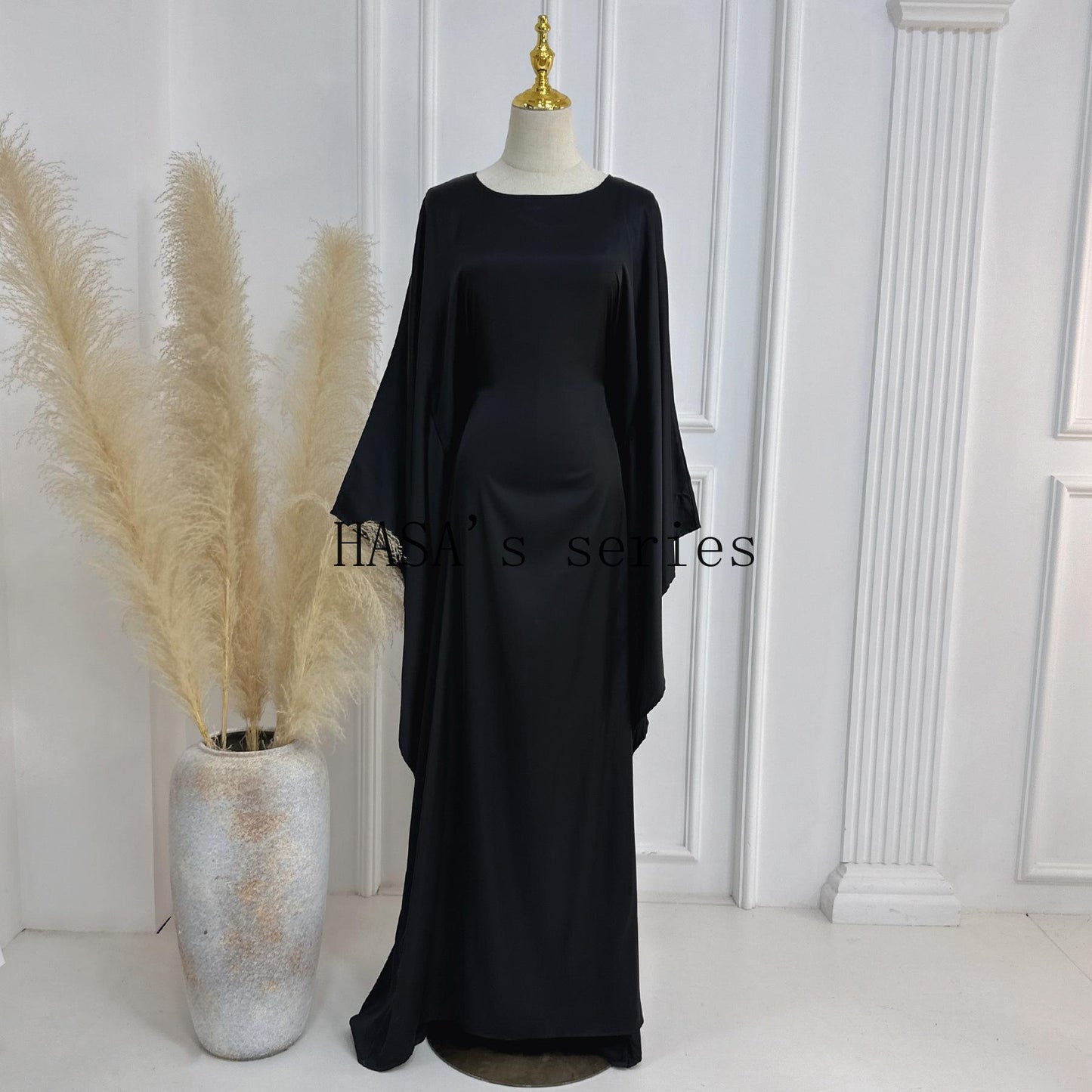 HA1504 Satin Batwing Sleeve Kaftan with Inner Belt