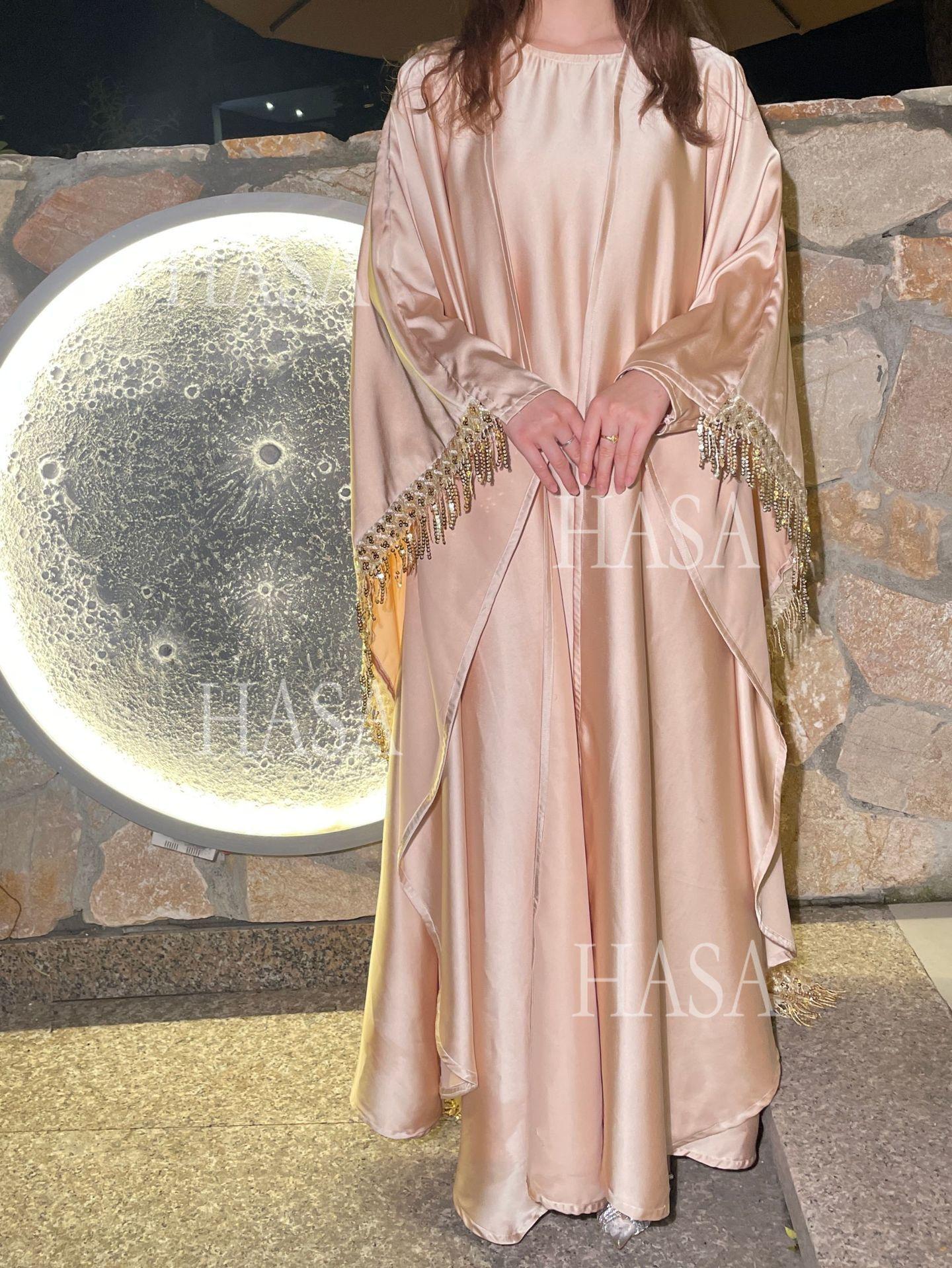 HA6572 Abaya Tassel-Embellished Long Dress Set