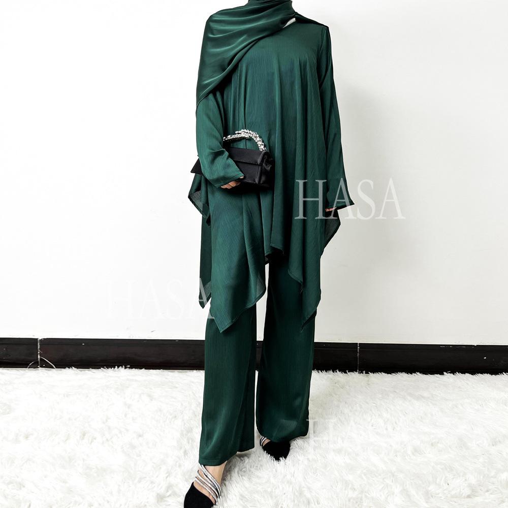 HS5854 High-end crepe linen two-piece robe, irregular design shows fashion(Headband not included)