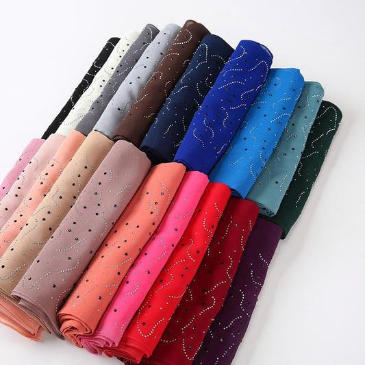 HAYA HA1127 Pearl Chiffon Rhinestone Headscarf