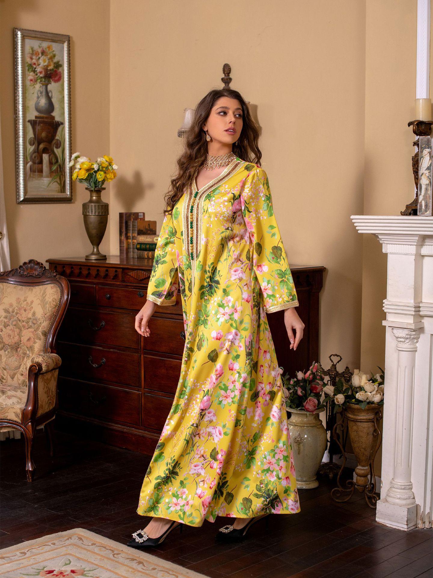 HAYA HAYA1075 Abaya Robe New Printed Rhinestone Dress