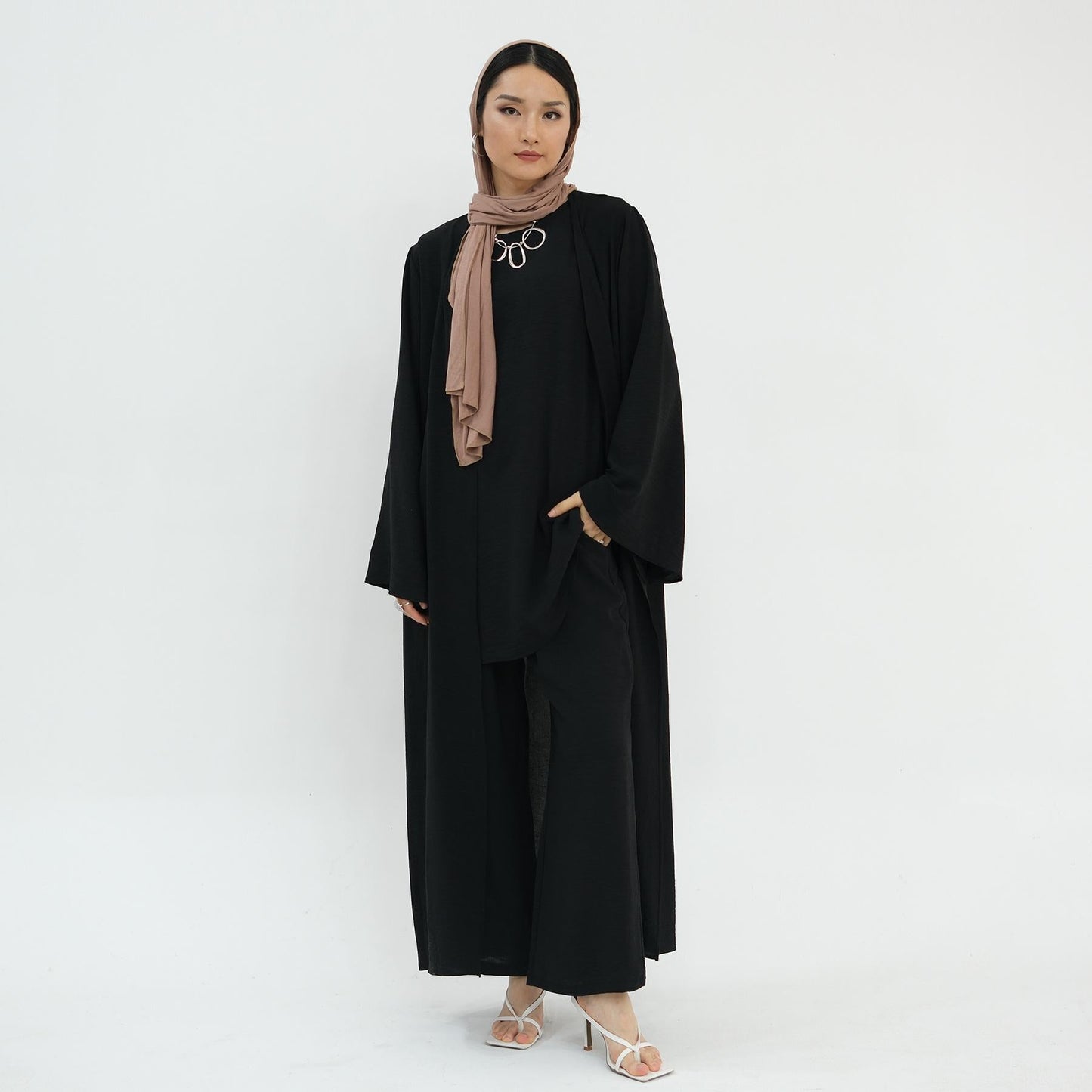 HA5107 Classic Solid Color Three-piece Suit - Loose Long Design Combination