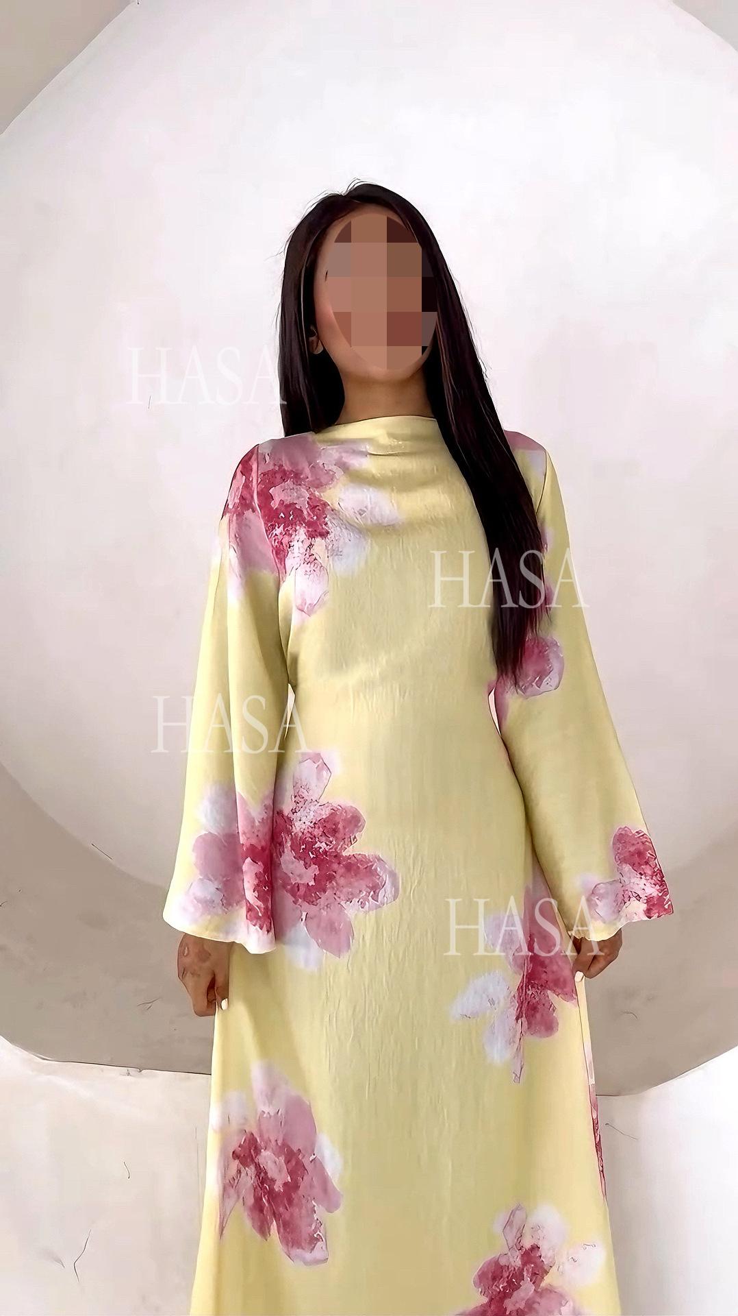 HA6503 Long-sleeved Waist-length Printed Dress (one Piece)