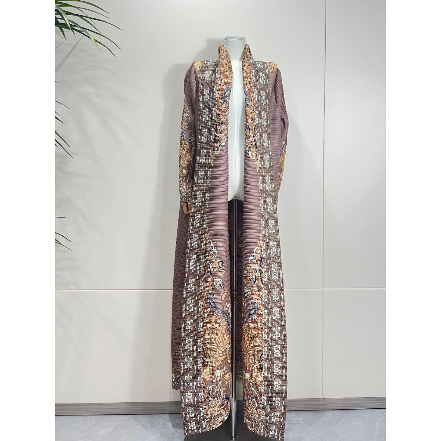 HS6715 Timeless Taupe  Elevated Abaya with Luxurious Patterned Details