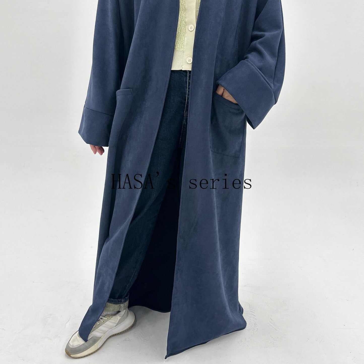 HS5148 Suede-textured, Simple Cardigan-style Long Robe, A Loose and Comfortable Dress for Autumn and Winter.