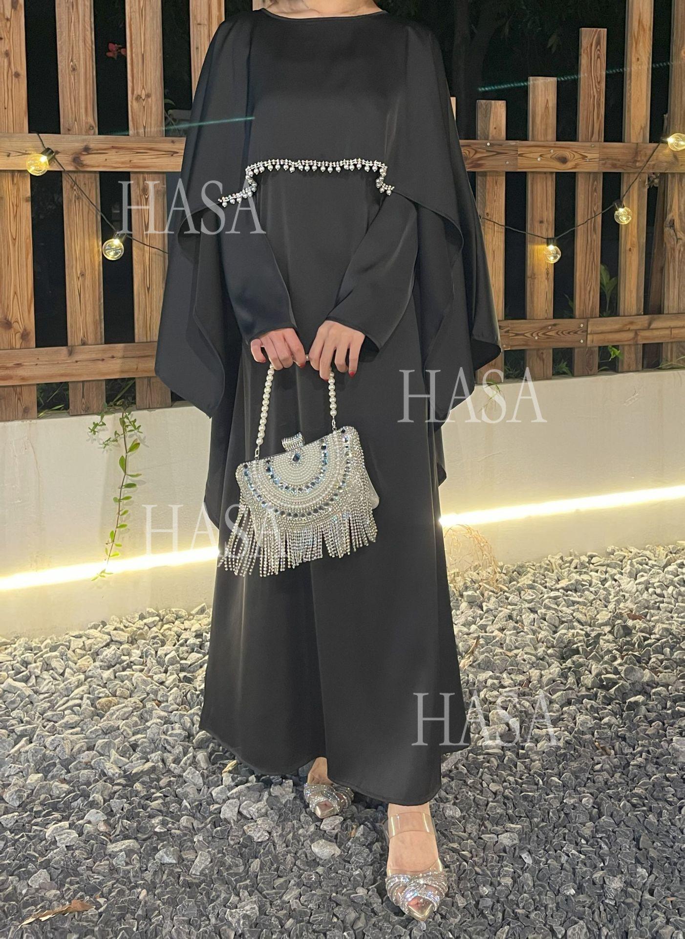HA6570 Elegant Cape-style Satin Dress Robe for Women