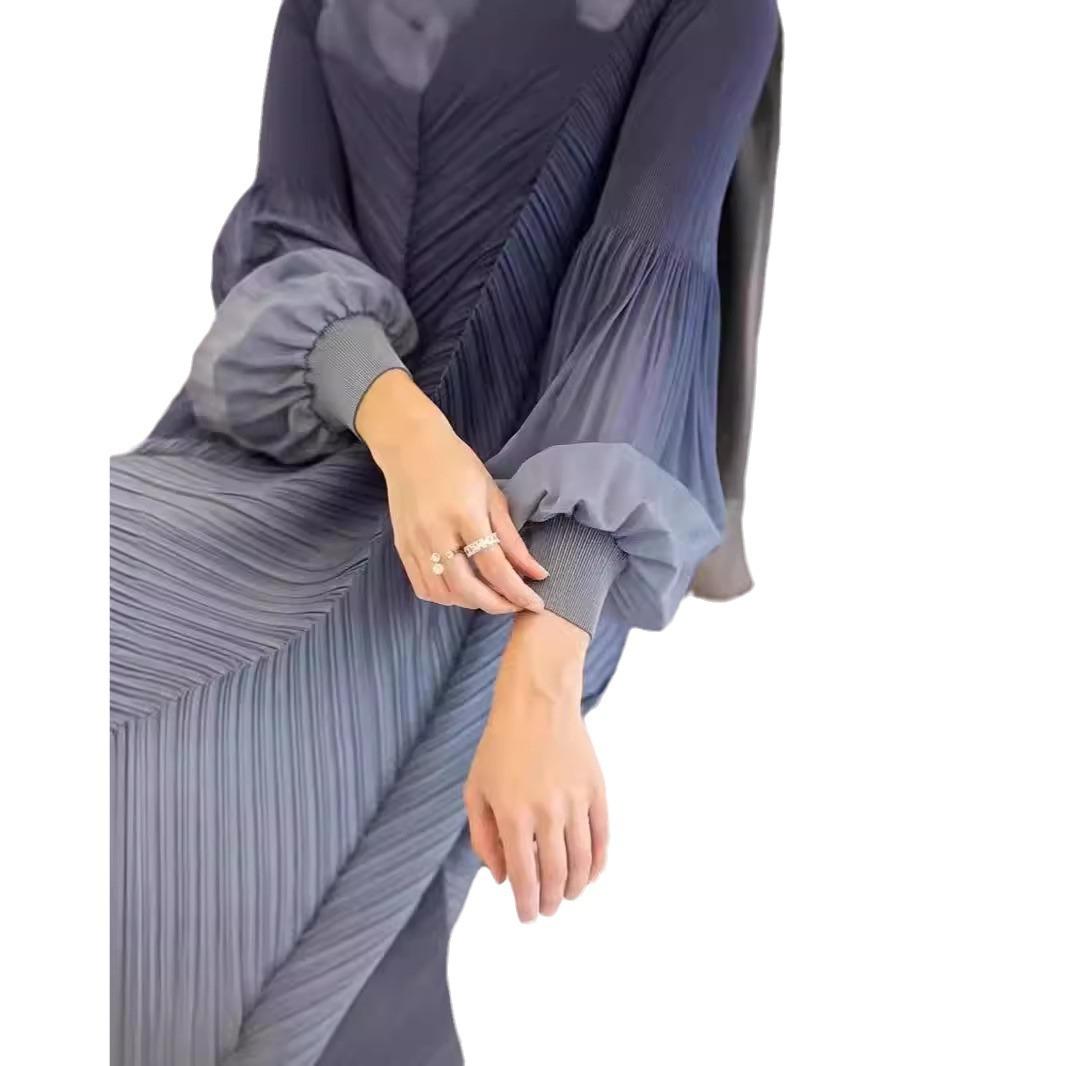 HS5824 Women's clothing gradual change color lantern sleeves high sense middle east dress