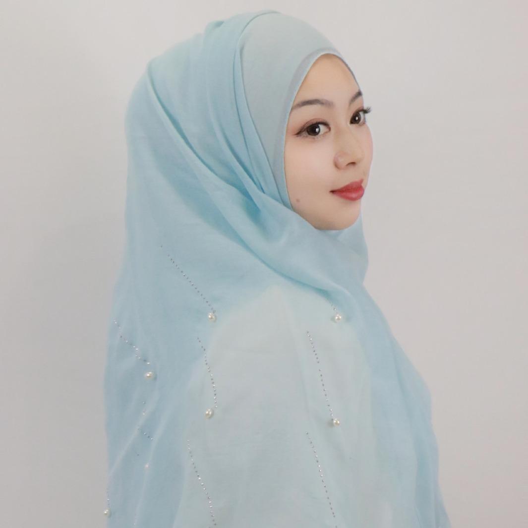 HAYA HA1106 Solid Color Scarf Long Beaded Shawl Headband