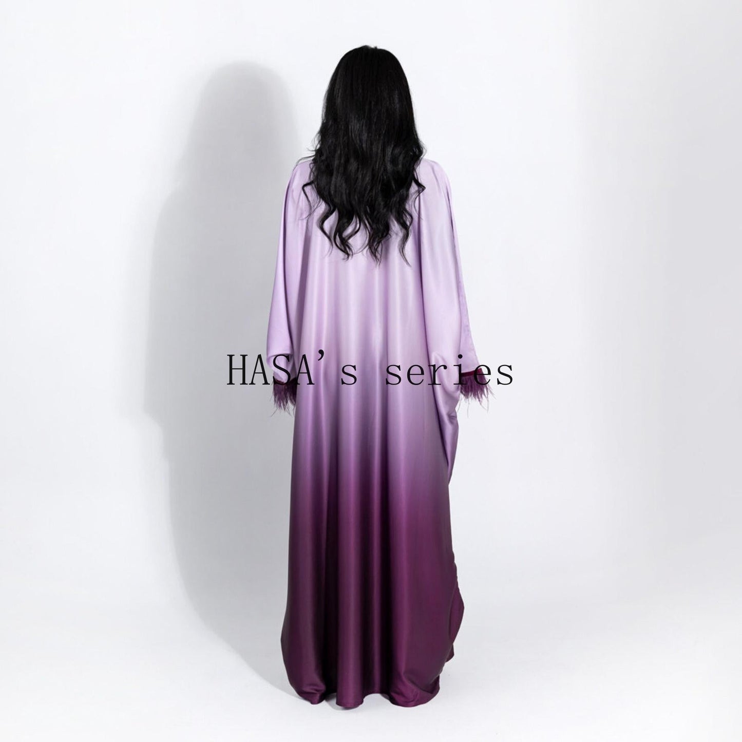 HS5111 Gradient-colored Fringed Long Dress, Romantic Dress with Batwing Sleeves.