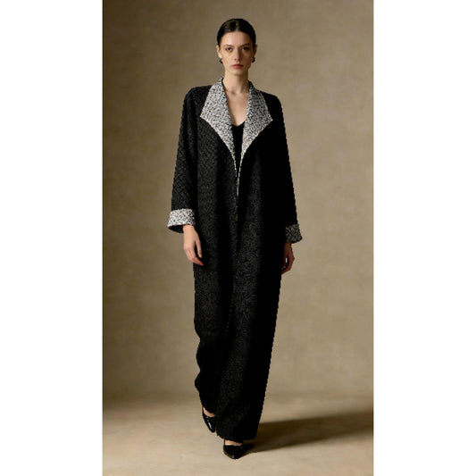 HS6702 Midnight Elegance Navy Abaya with Contrast Collar