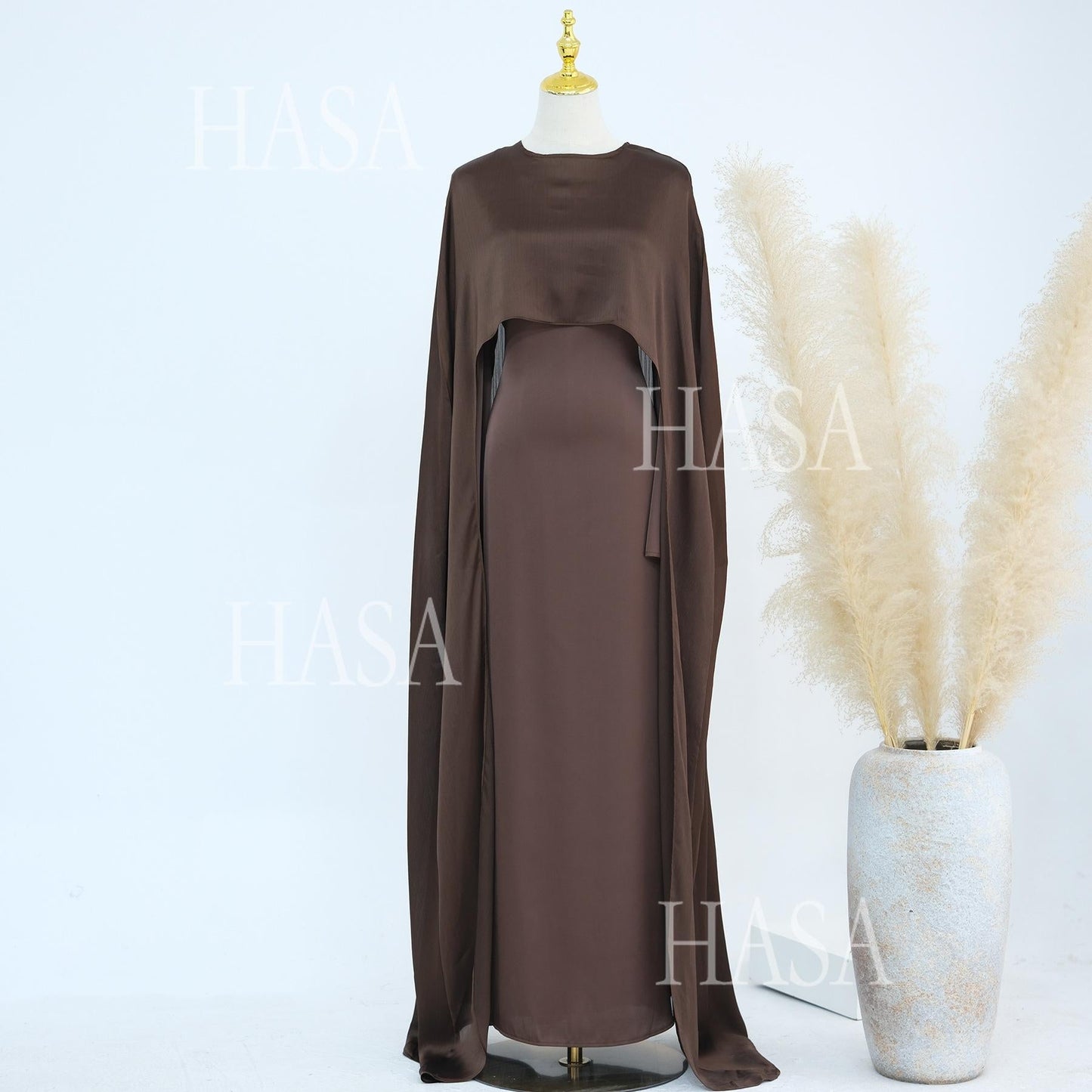 HA5870 Elegant drape two-piece robe dress-Light luxury street style abaya girl