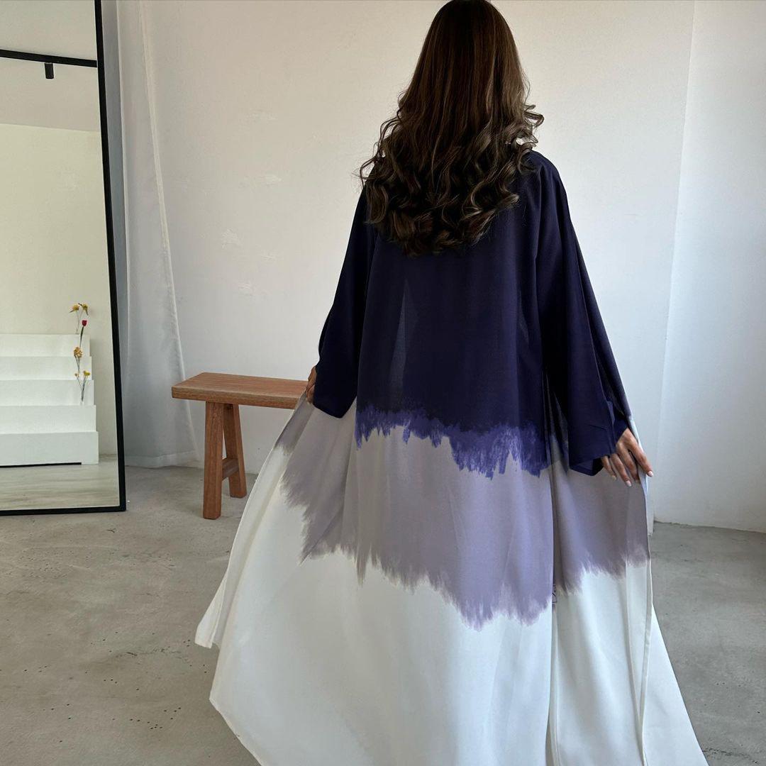 HAYA HA1096 Muslim Tie-dyed Cloak Cardigan Dress Abaya