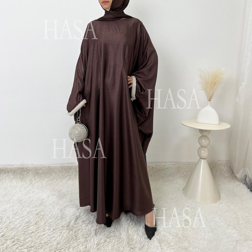 HA6496 Simple and Elegant Bat Sleeve Beaded Robe Dress (headscarf Not Included)