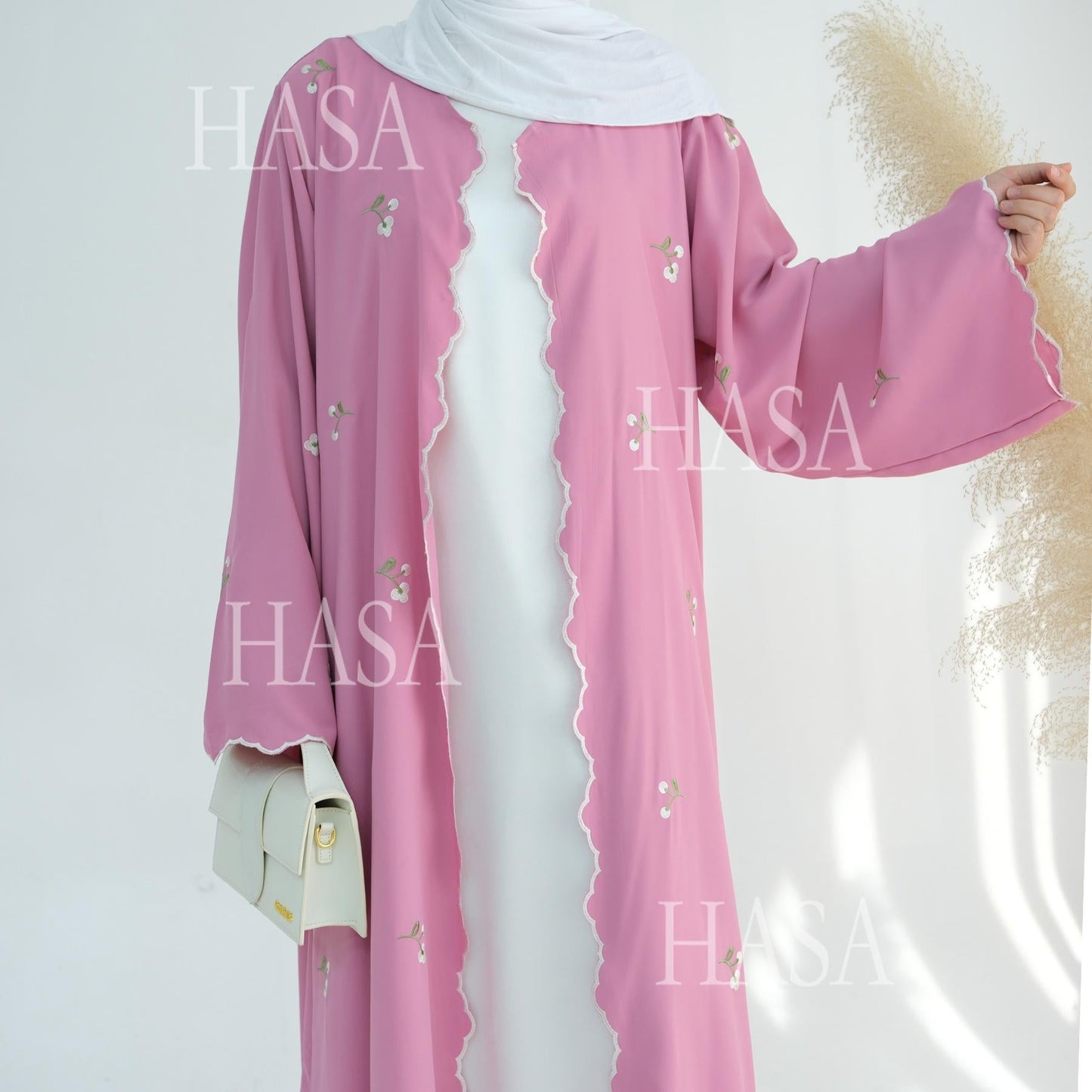 HA6472 Longline Cardigan with Delicate Floral Details and Curved Edging