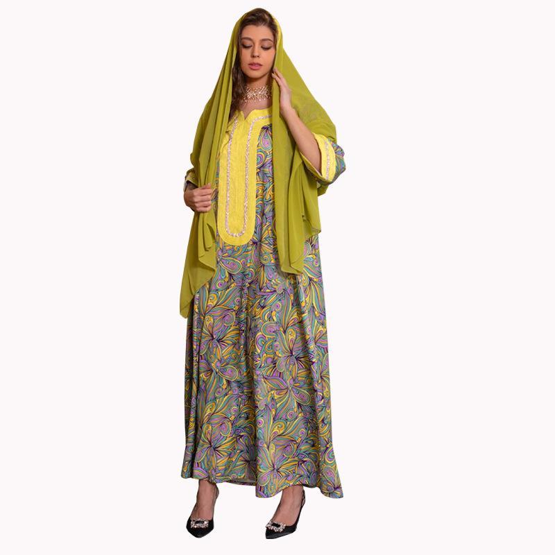 HAYA HAYA1074 Muslim Embroidered Hot Diamond Dress