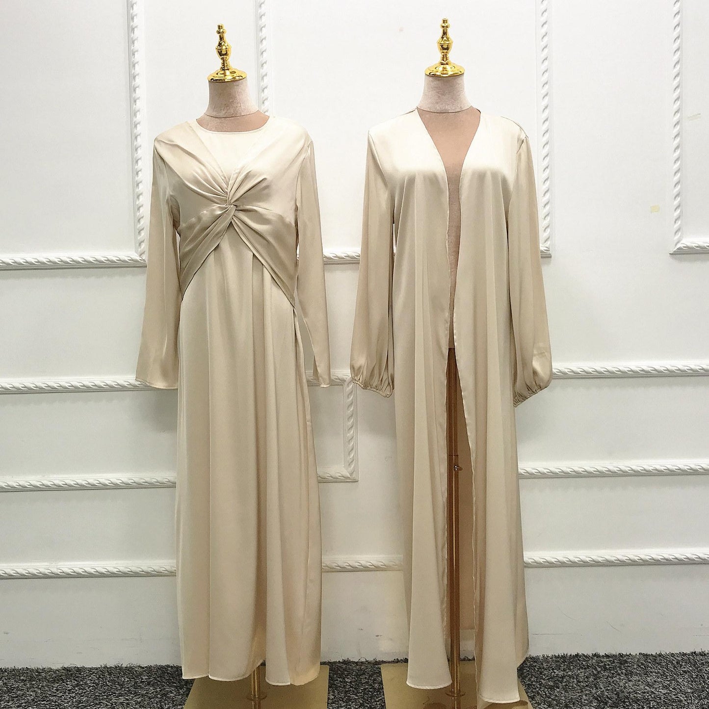 HAYA10061 Fashion solid colour two-piece dress cardigan set Abaya
