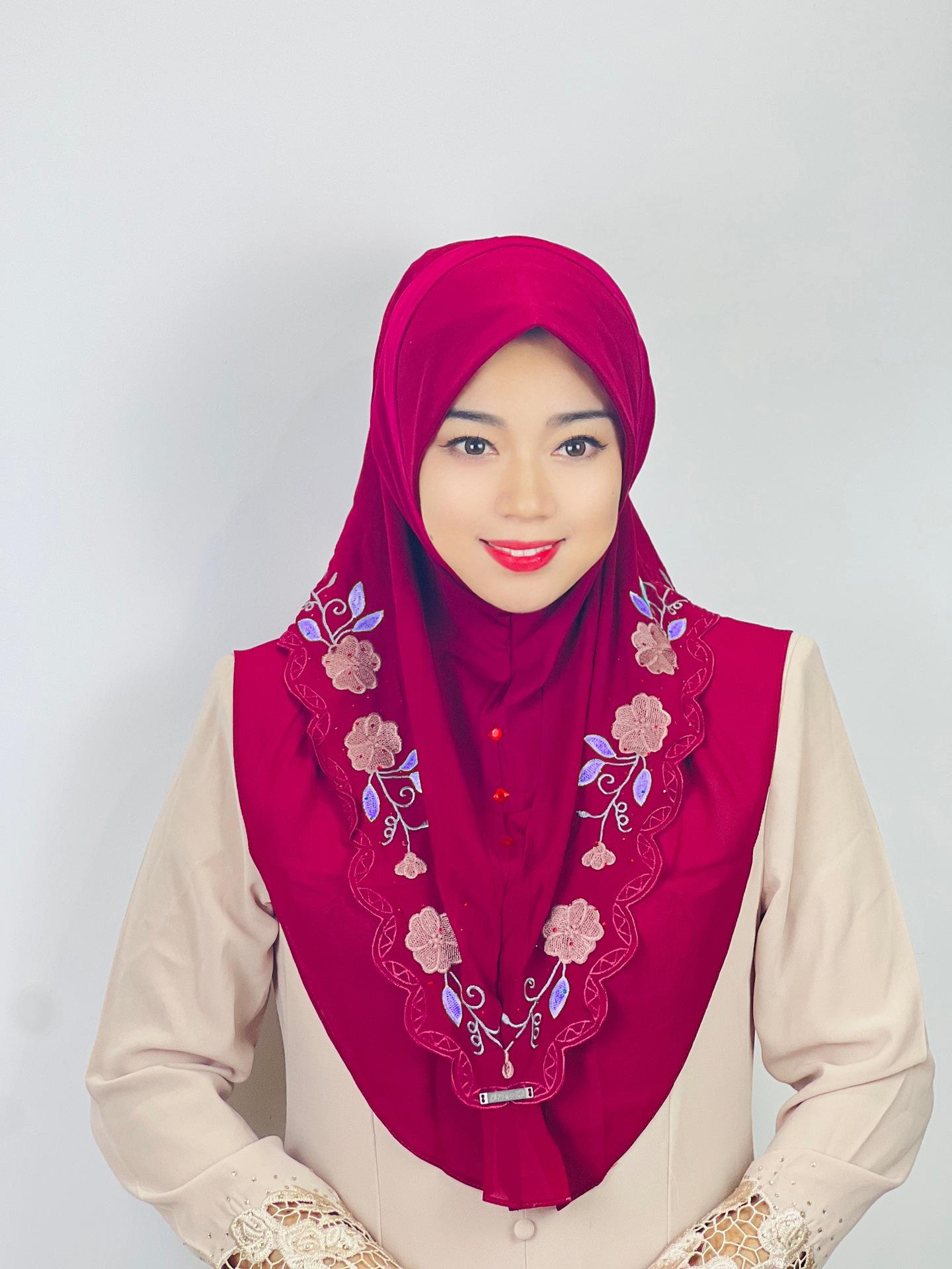 HAYA HA1105 Double Layered Floral Embroidered Lace Headscarf for Women