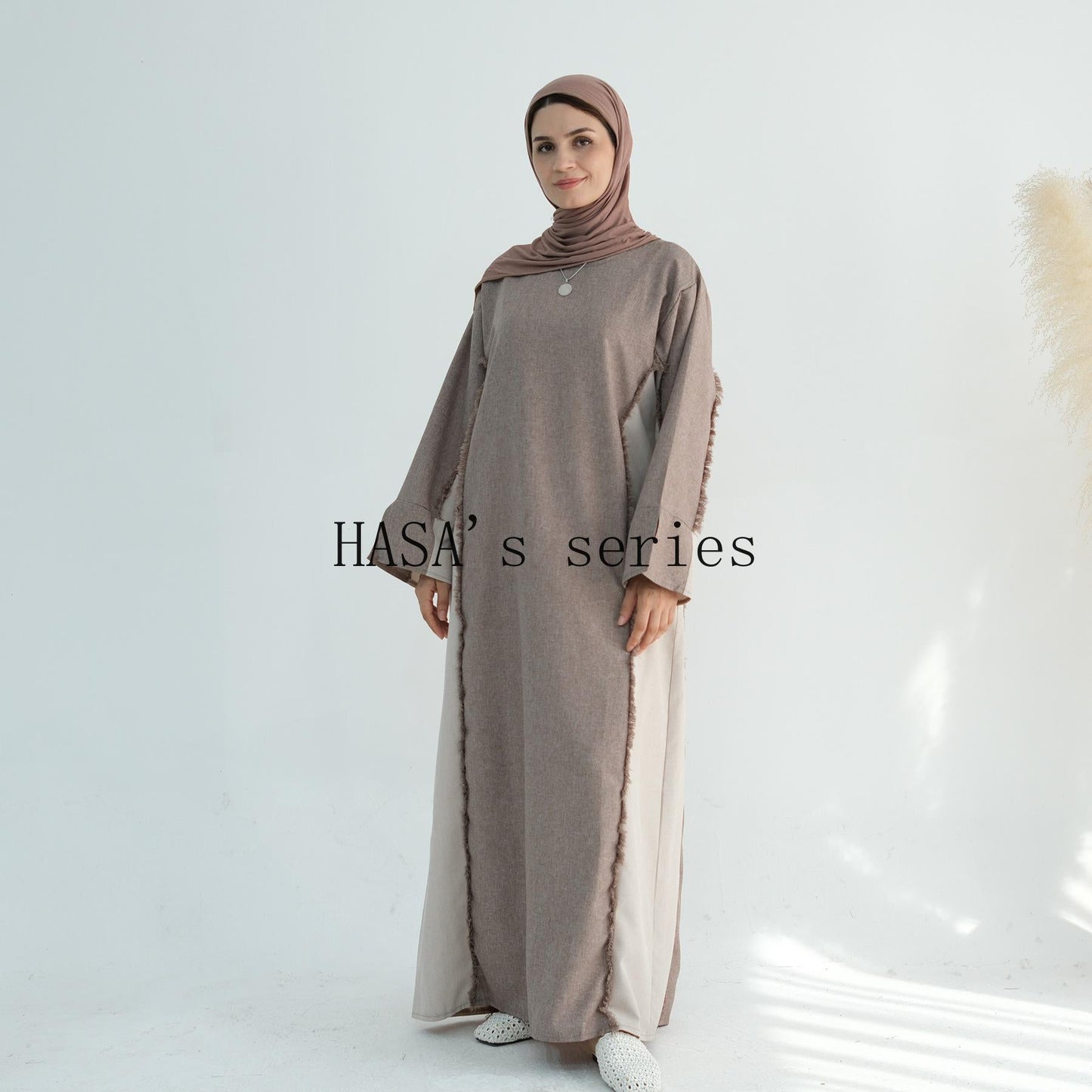 HA5508 Elegant patchwork robe - lightweight and comfortable, showing fashion taste plain casual dress