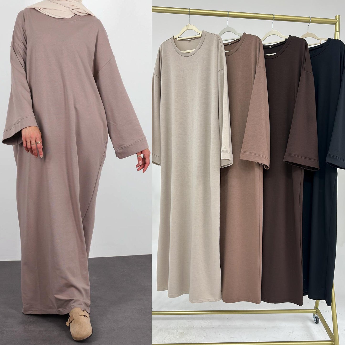 HAYA HAYA1089 Solid Color Hoodie Dress