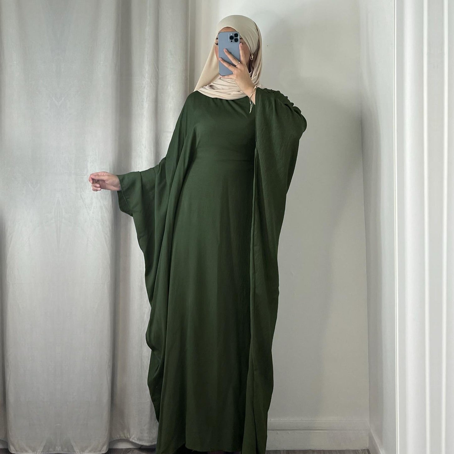HAYA HAYA0997 Crepe Kaftan with Built-in Belt Waist Bat Sleeves Dress