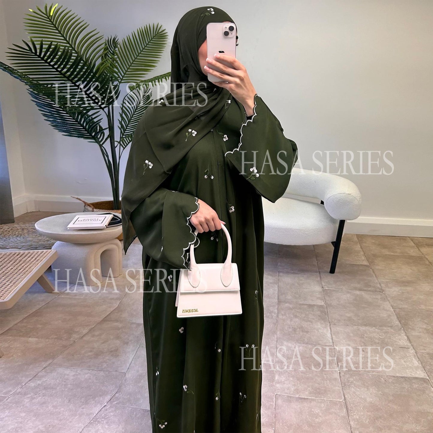 HASASERIES HS6682 Embroidered Floral Pattern Long Cardigan