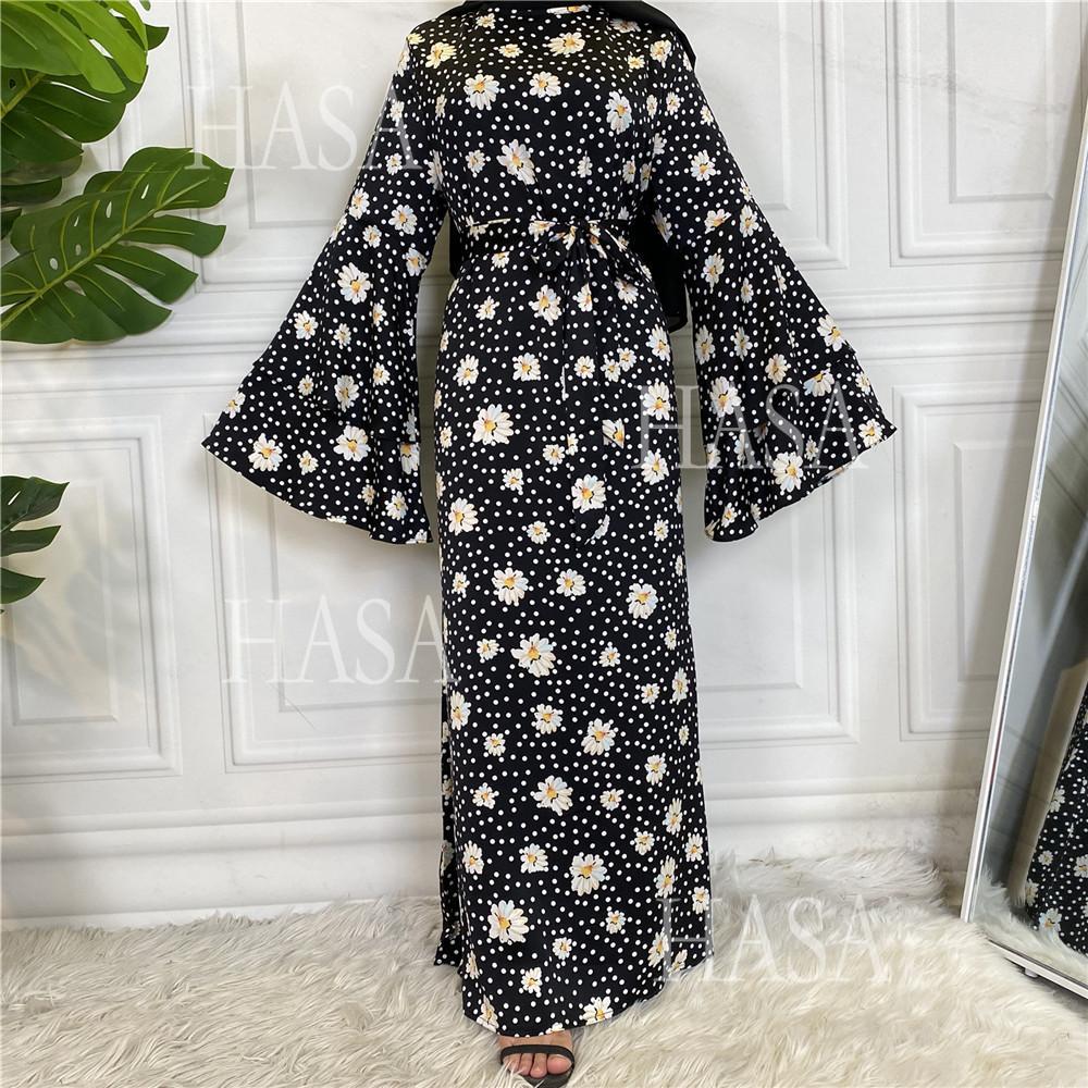 HA6590 Fashionable Printed Loose-fitting Dress with Lace-up Design and Wide Swing