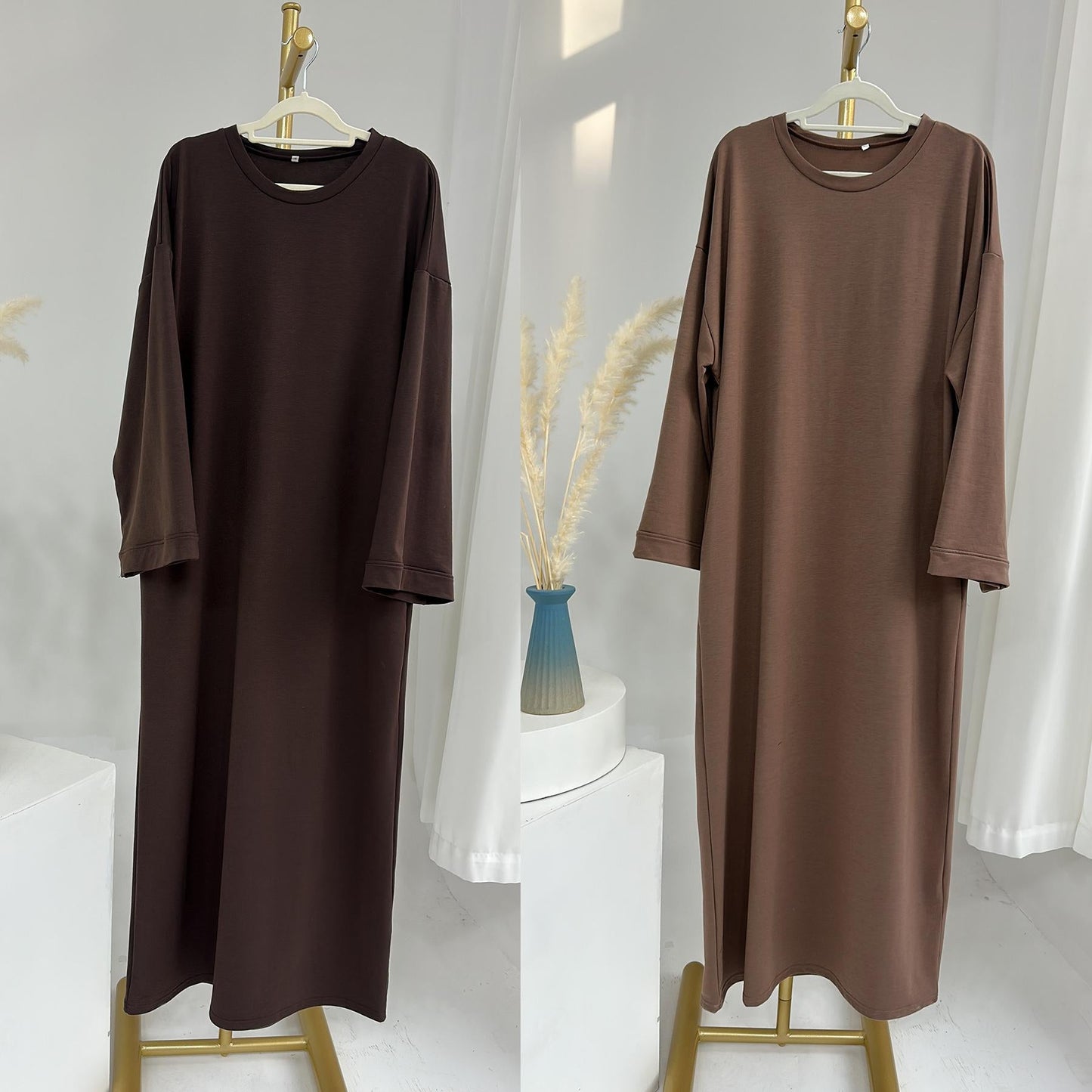 HAYA HAYA1089 Solid Color Hoodie Dress