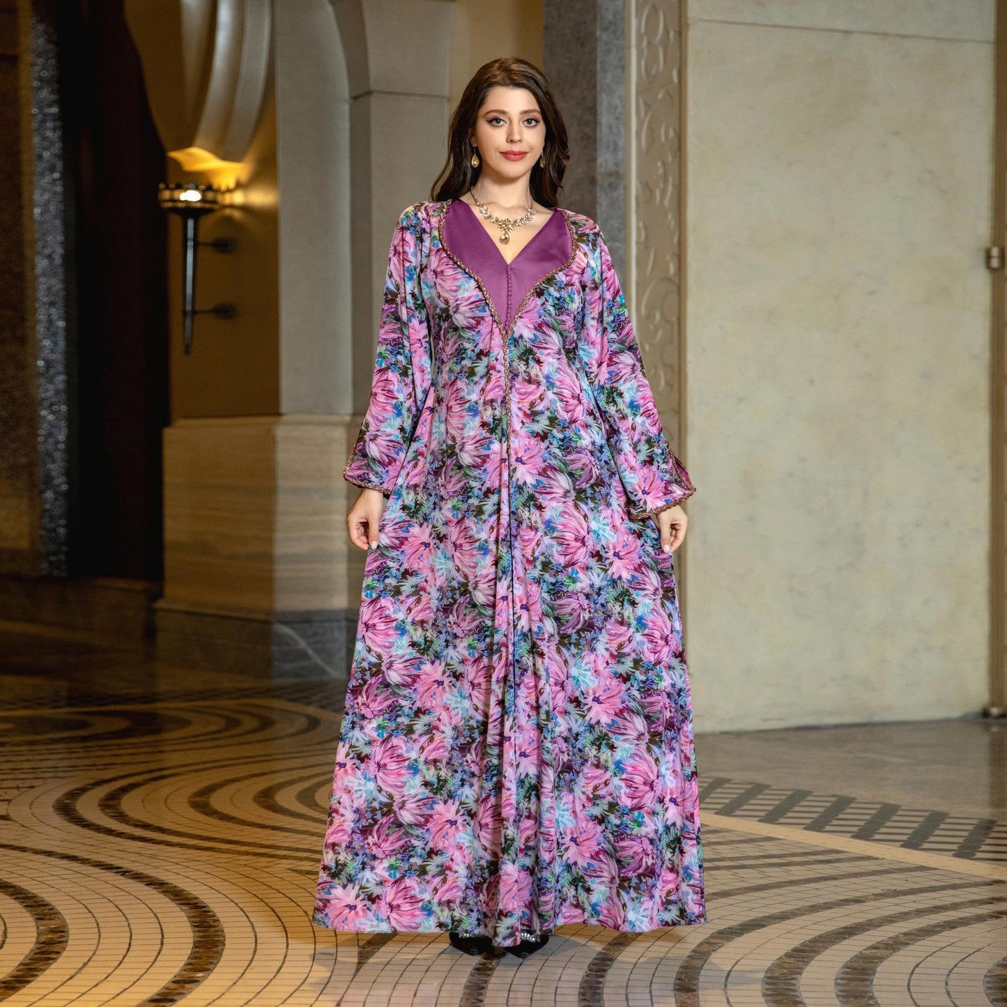 HAYA HAYA1070 Fashionable Printed Diamond Set Robe