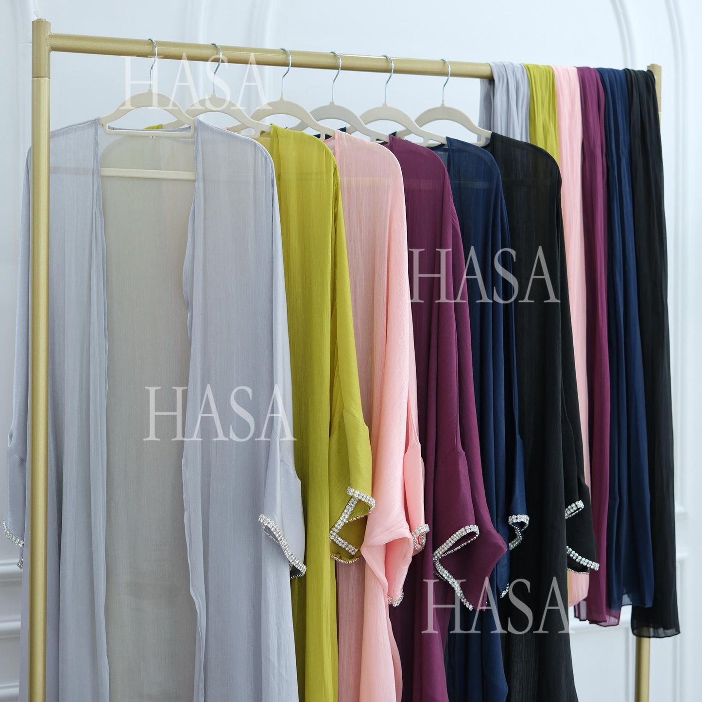 HA6553  Two-Piece Solid Abaya with Beaded Details and Matching Scarf Option