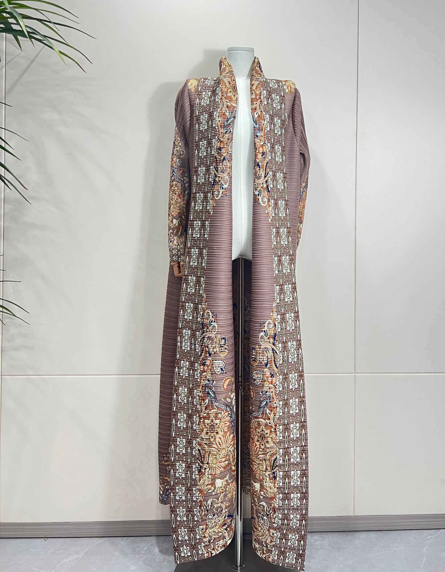 HS6715 Timeless Taupe  Elevated Abaya with Luxurious Patterned Details