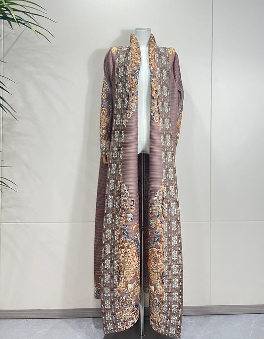 HS6715 Timeless Taupe  Elevated Abaya with Luxurious Patterned Details