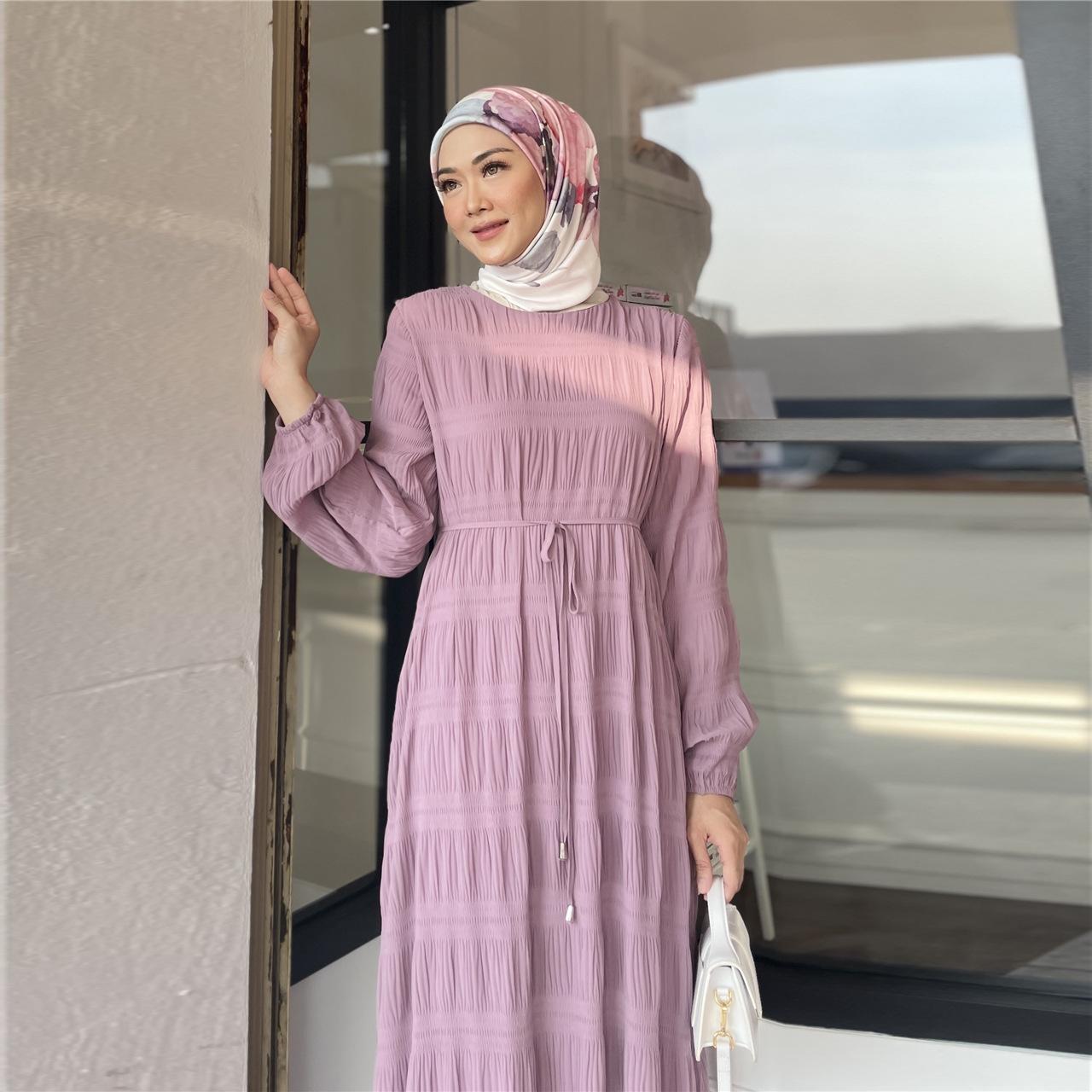 HAYA HAYA1049 Long Chiffon Pleated Dress