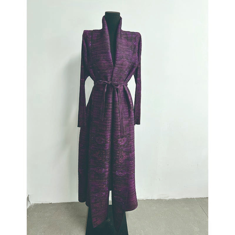 HS6712 Regal Amethyst , Belted Purple Abaya with Subtle Sparkle